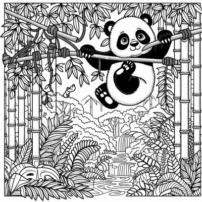 A Panda Climbs In The Jungle Coloring Page