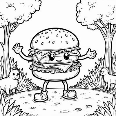 A Sentient Cheeseburger That Has Arms And Legs... Coloring Page