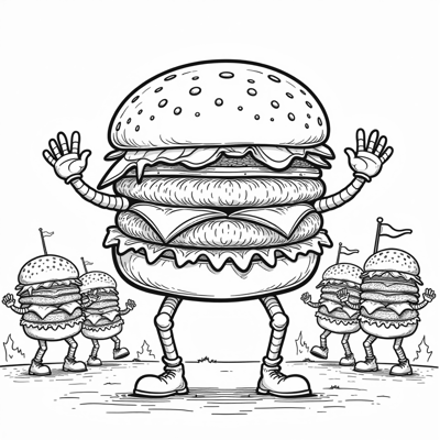 A Sentient Evil Cheeseburger That Has Arms And... Coloring Page