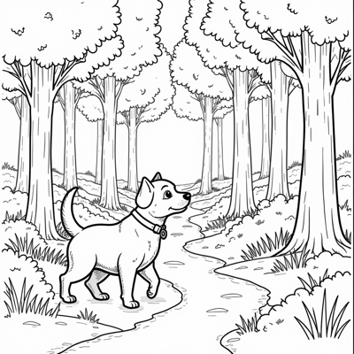 A Dog Forest Coloring Page