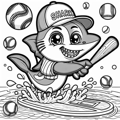 A Shark Wearing A Hat Playing Baseball Coloring Page