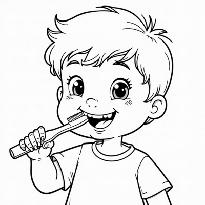 A Child Brushing Their Teeth Coloring Page