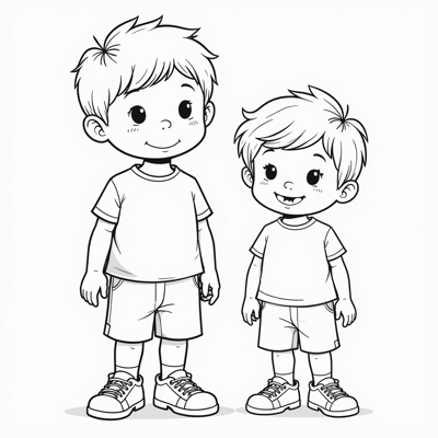 TWO CHILDREN, ONE TALL AND ONE SHORT Coloring Page