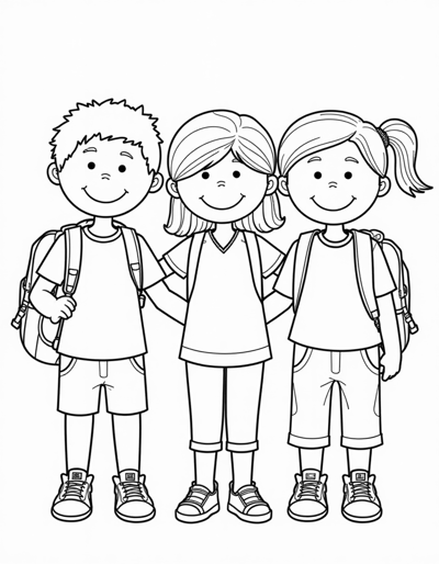Back To School Friends Coloring Page