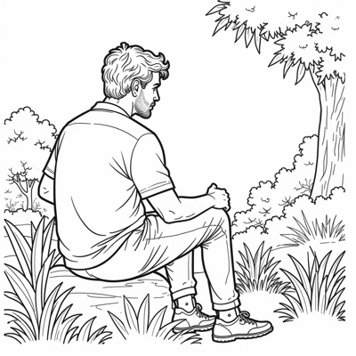 Man Sitting In The Garden Coloring Page