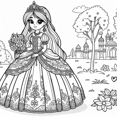 Type Outlined Coloring Page Subject Princess In A... Coloring Page