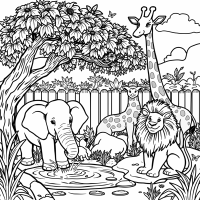 ZOO OF ANIMALS Coloring Page