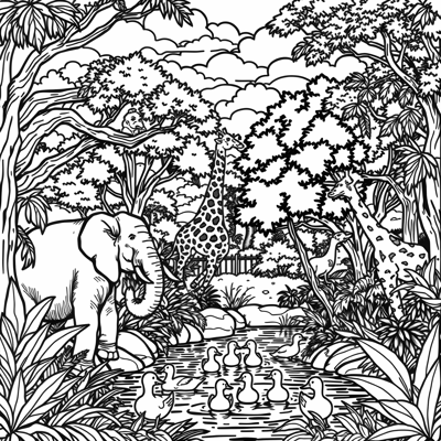 ZOO OF ANIMALS Coloring Page