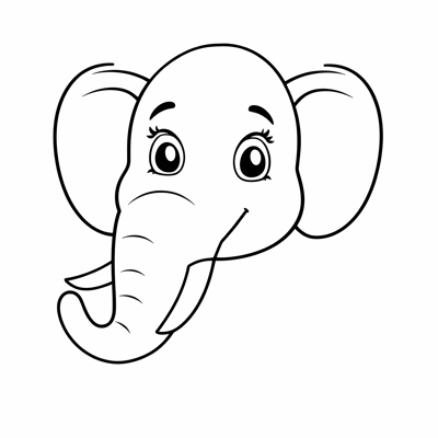 A Cartoon Elephant Head Facing Forward With The... Coloring Page