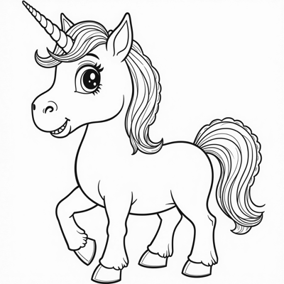 Friendly Unicorn Coloring Page