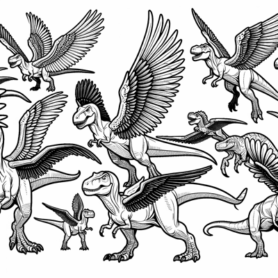 A Flock Of T Rex With Wings Coloring Page
