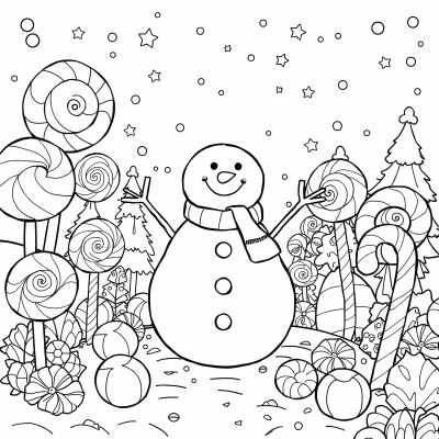 A Snowman In A Candy Land Coloring Page