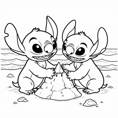 Stitch And Simon From Sprunky Hugging At The Beach Coloring Page