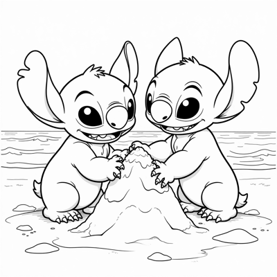 Stitch And Angel Hugging At The Beach Coloring Page
