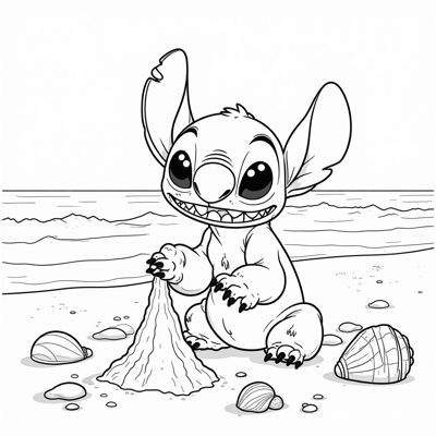 Stitch At The Beach Flying In The Air Coloring Page