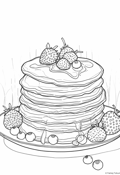 A Stack Of Pancakes With Blueberries And... Coloring Page