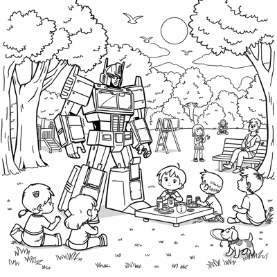 Optimus Prime Robot In The Park Coloring Page