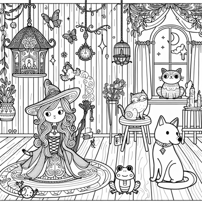Room On The Broom With Cat Frog Bird Dog And Witch... Coloring Page