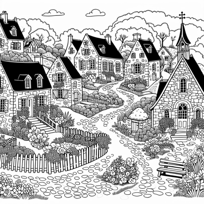 A Traditional Village In France Coloring Page