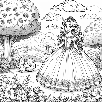 Princess In Garden Coloring Page
