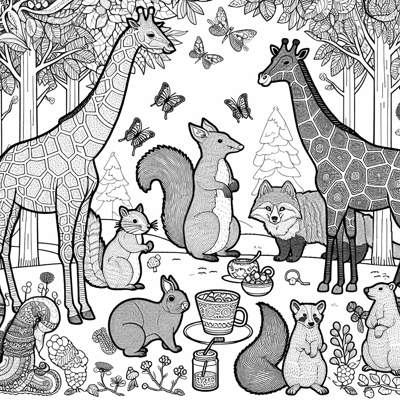 Different Forest Animals Celebrating Hump Day Coloring Page