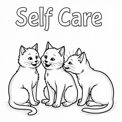 The Words Self Care On The Top Of Page Cats All... Coloring Page
