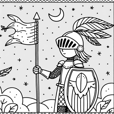 Knight Looking At Night Sky Wounded With Arrows Coloring Page