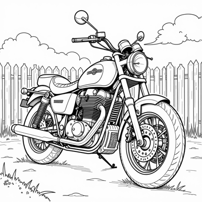 Motorcycle Image In The Yard Coloring Page