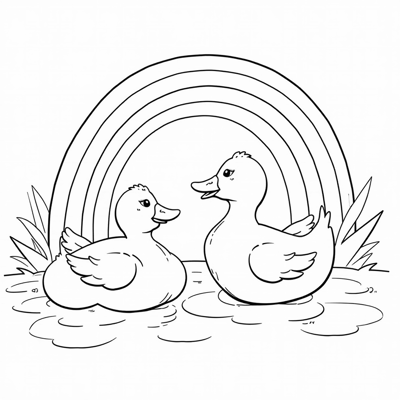 Ducks Floating Rainbow Coloring Page