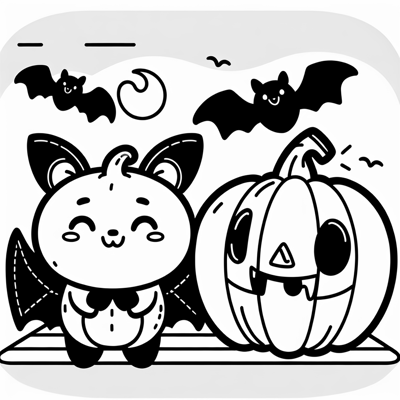 Cartoon Happy Bat Happy Jack O Lantern Coloring Page