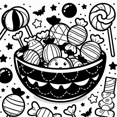 Cartoon Halloween Candy Bowl Coloring Page