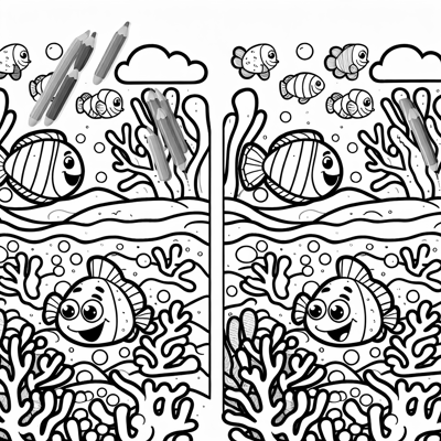 Cartoon Style Fish Swimming Coral Reef Coloring Page