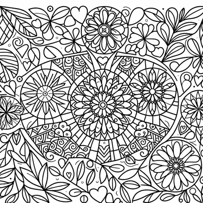 Love Flowers Mosaic Coloring Page