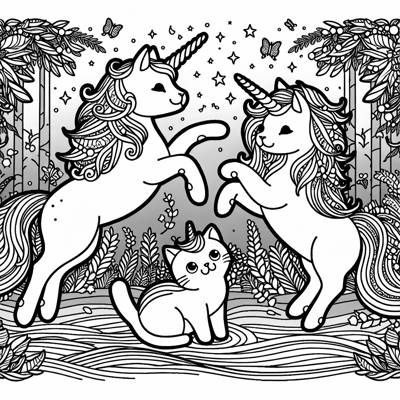 Unicorn Cats Coloring Page