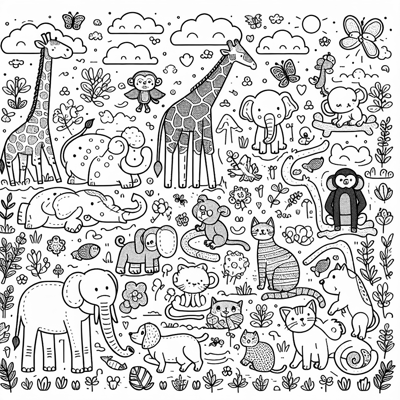 Different Animals For Children Coloring Page