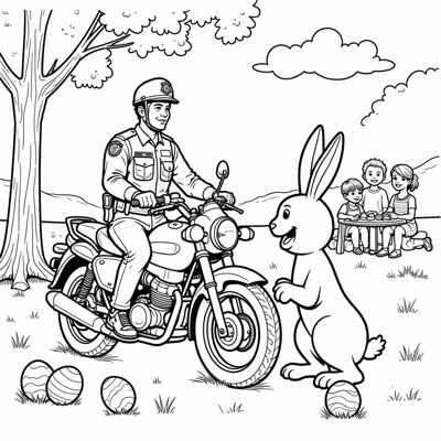 A Female Police Officer On A Motorbike Next To An... Coloring Page
