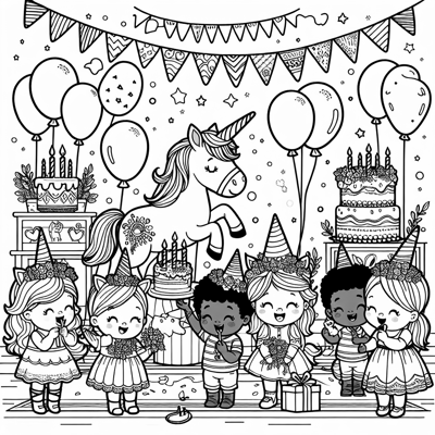 Unicorn Birthday Party Coloring Page