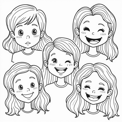 Create A Coloring Page With 5 Different Emotions. Coloring Page
