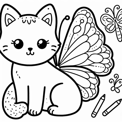 Butterfly Cat Coloring Page