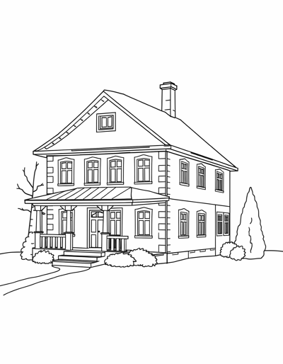 Coloring Page With The Goncharov House Museum In... Coloring Page