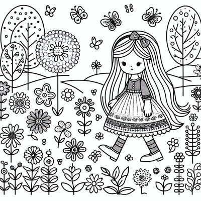 A Girl Who Looks Like A Barbie Walking In The... Coloring Page