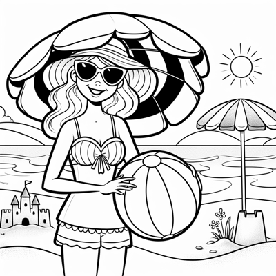 Barbie At The Beach Barbie Is Standing On The Sand... Coloring Page
