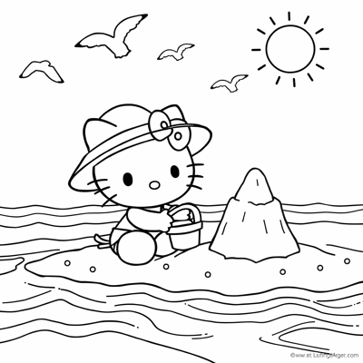 Hello Kitty At The Beach Coloring Page
