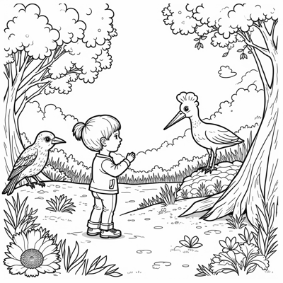 Garden With Birds And Land Animals Coloring Page