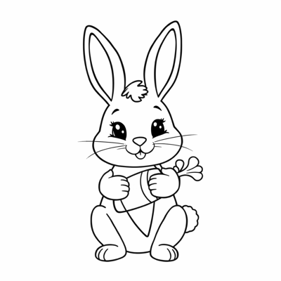 Cute Bunny With Carrot Coloring Page