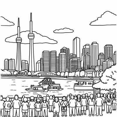 The Skyline Of The City Of Toronto With The... Coloring Page