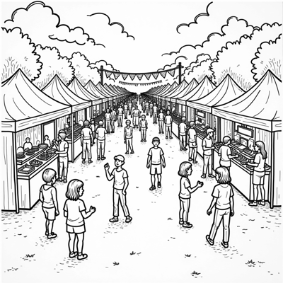 An Artistic Representation Of A Community Festival... Coloring Page