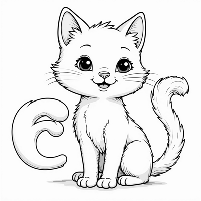 Alphabet With Cute Animals Like C Cat Coloring Page