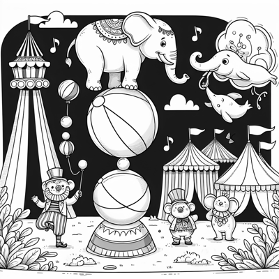 Cute Balancing Act Circus Coloring Page