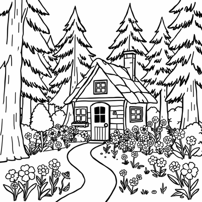 A Cottage In The Woods With A Brick Chimney Coloring Page